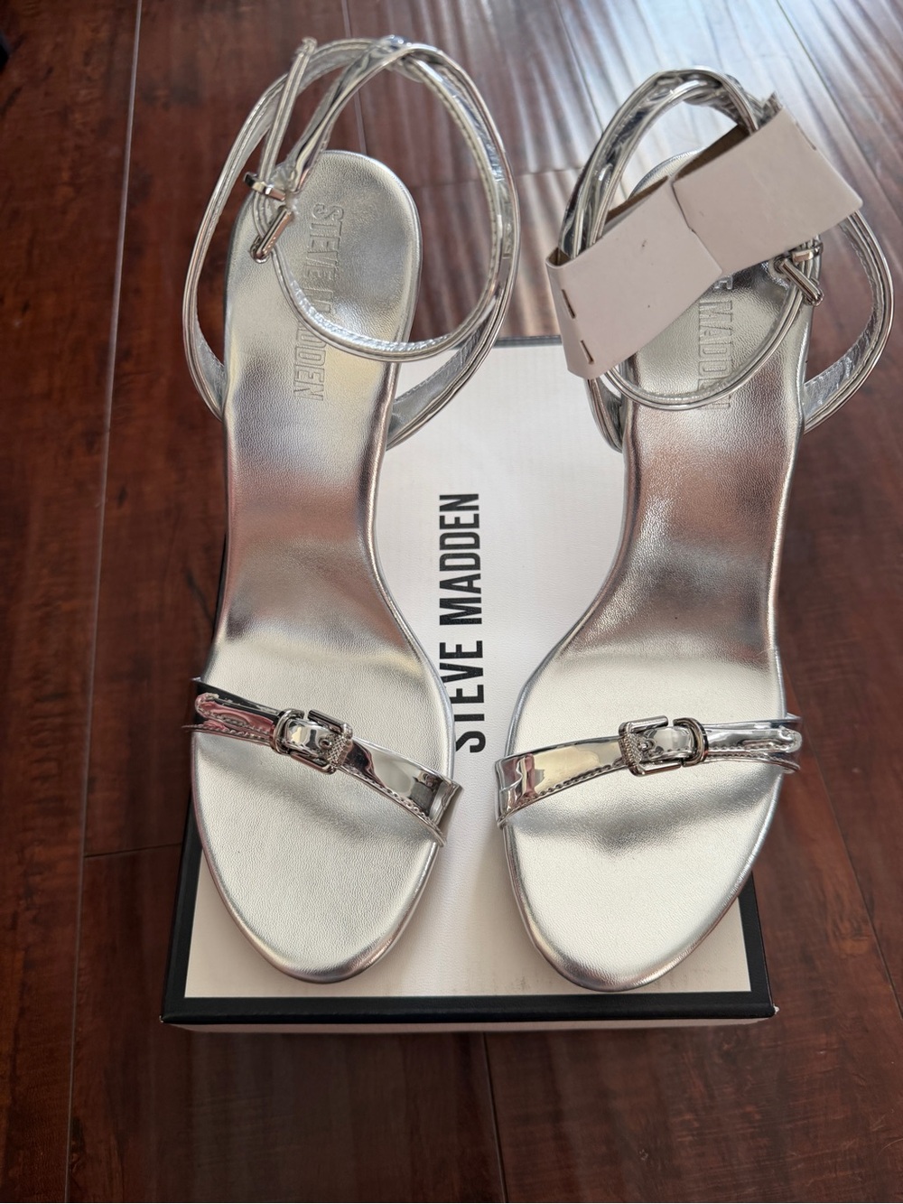 Steve Madden Metallic Silver Strappy Heel Sandals - Picture 2 of 7
